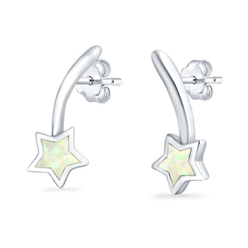 Shooting Star Stud Earrings Lab Created White Opal 925 Sterling Silver (13mm)